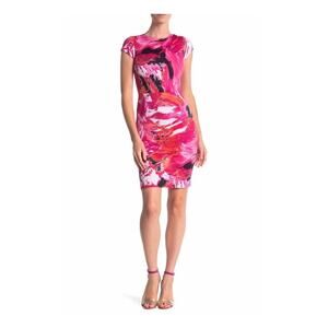 Love...Ady Printed Cap Sleeve Sheath Dress Pink Womens Medium